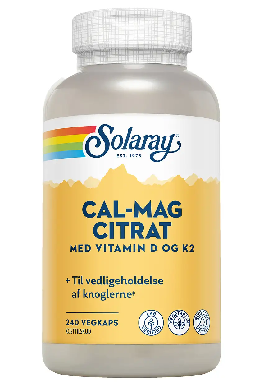 Solaray Cal-Mag Citrat med vitamin D og K2 240 kaps.
