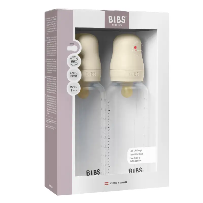 Bibs Baby Bottle Round Silicone Slow Flow Baby Blue (2x270 ml)