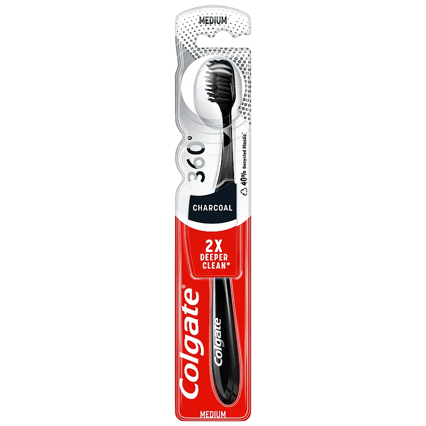 Colgate 360 Charcoal Infused Tandbørste Medium 1 stk