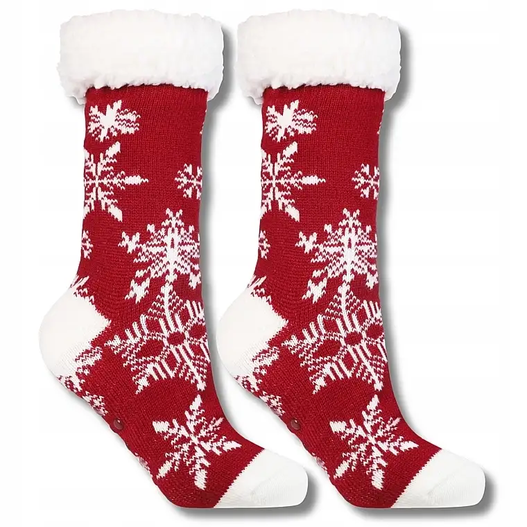 Varme sokker med opslag, CDW800-002, røde med hvide snefnug 34613335