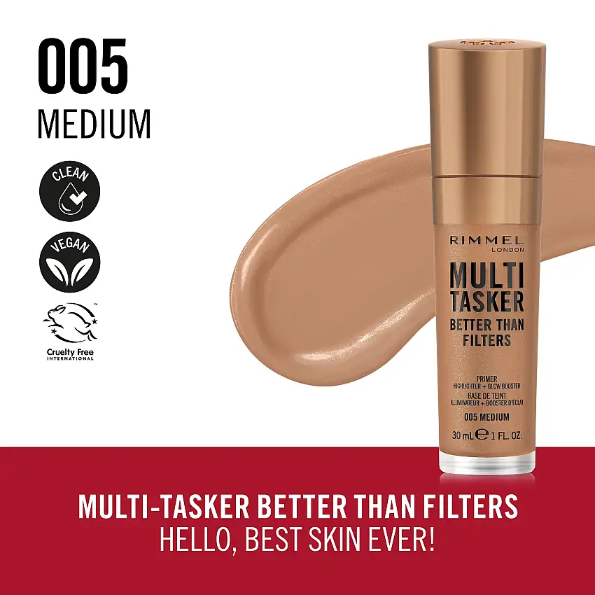 Rimmel Multi-Tasker Better Than Filters Face Primer, Glow Booster and Highlighter 005 Medium