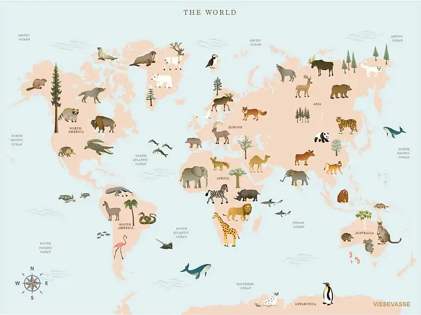 ViSSEVASSE Plakat 'World Map Animal' 50 x 70 cm