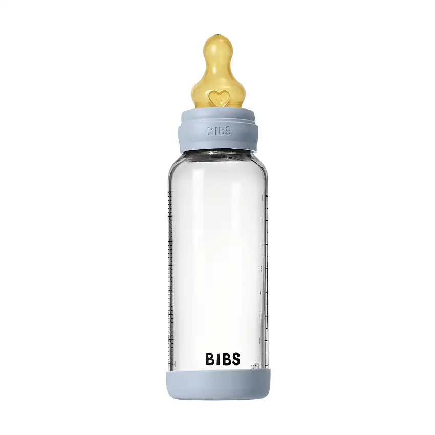 BIBS Gl Baby Bott Round Latex Baby Blue Med Flow 240 ml
