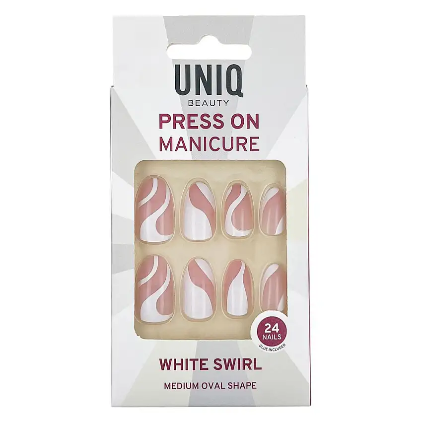 UNIQ Kunstige Negle med Lim White Swirl