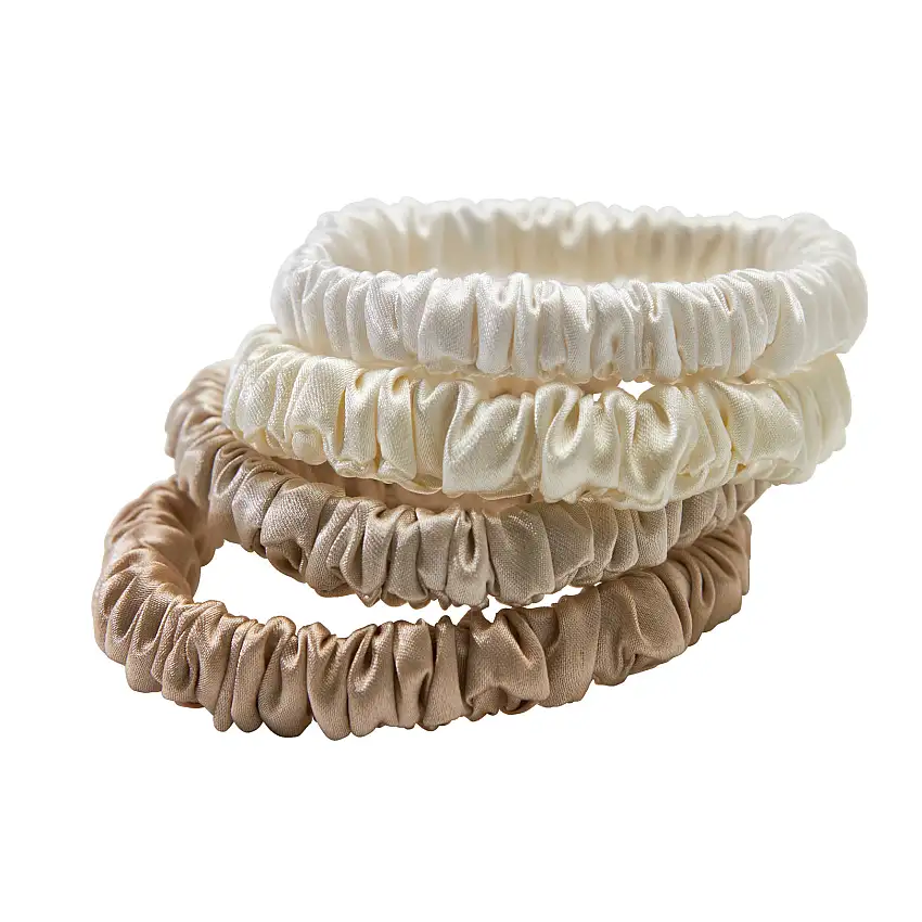Lenoites Mulberry Silk Skinny Scrunchies White, Cream White, Beige, Light Brown