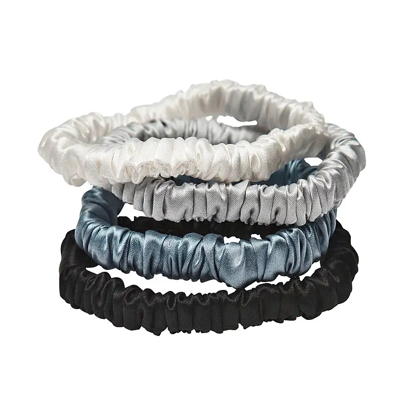 Lenoites Mulberry Silk Skinny Scrunchies White, Light Grey, Blue, Black
