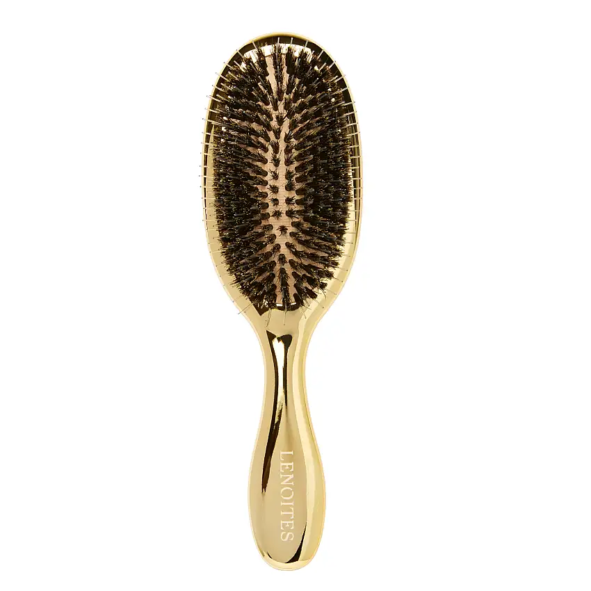 Lenoites Hair Brush Wild Boar with Cleaner Tool Gold