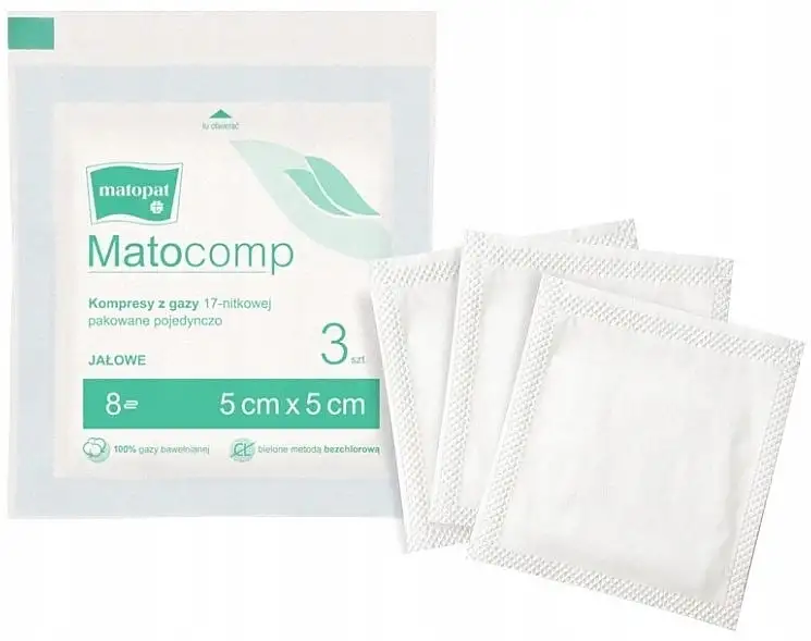 Sterile gasbindskompresser, 17 tråde, 8 lag, 5x5 cm, 3 stk., pakket individuelt 78792530