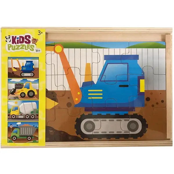 Træpuslespil 4 x 12 Brikker Køretøjer
