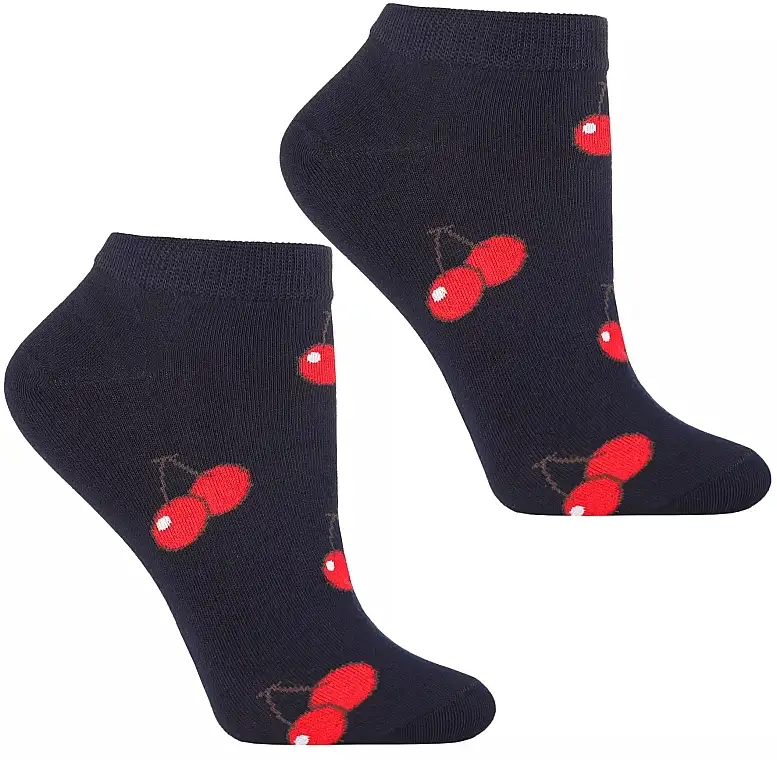 Bomuldssokker til kvinder CSD240-104, blå med kirsebær 63673906