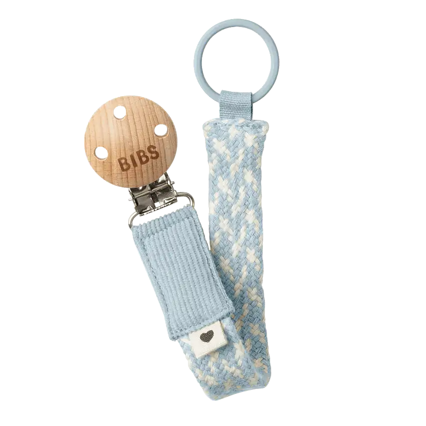 BIBS Pacifier Braid - Baby Blue/Ivory