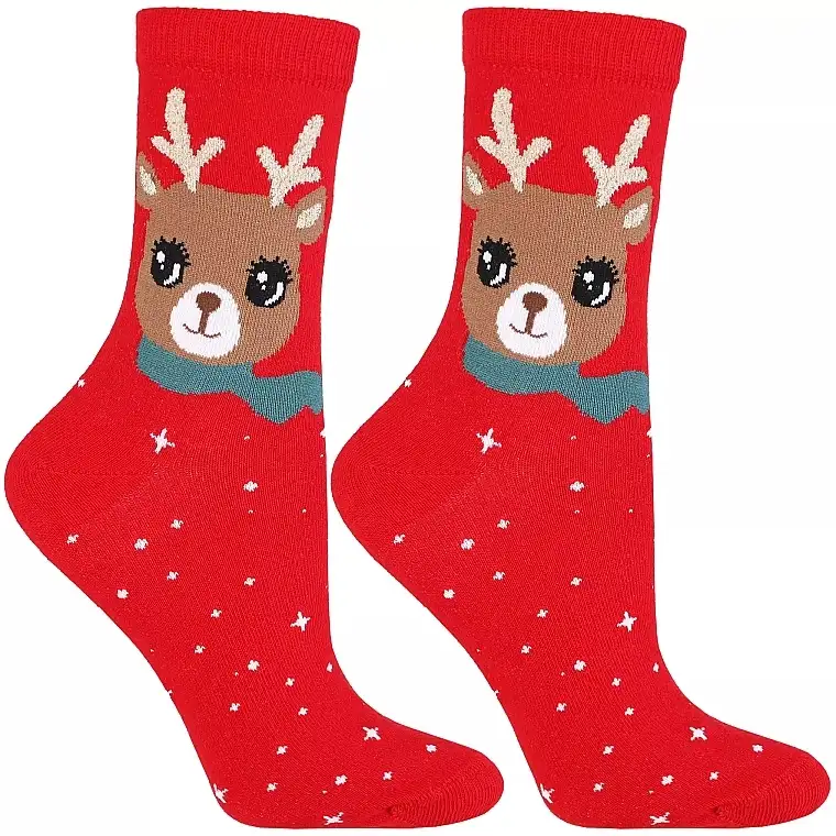Lange damesokker CSLS250-026, røde med hjort 13237268