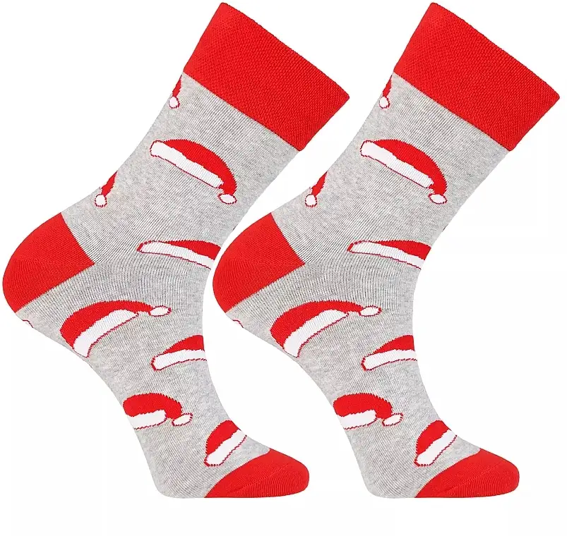 Herresokker, CMLS350-063, grå med røde og julemandsmotiver 84426716