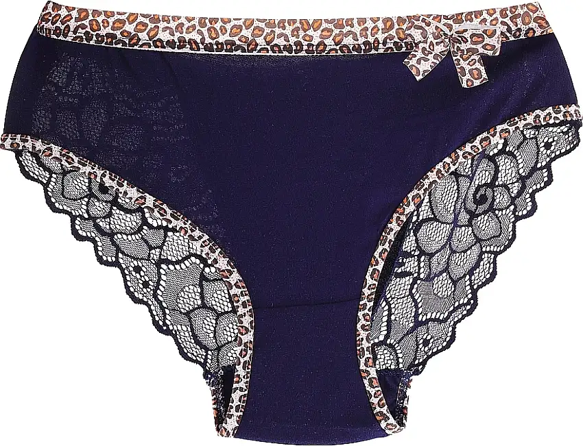 Bomuld Trusser med Blonder, leopard trim, blå 89456683