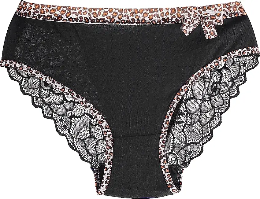 Bomuld Trusser med Blonder, Leopard Trim, sort 20149274