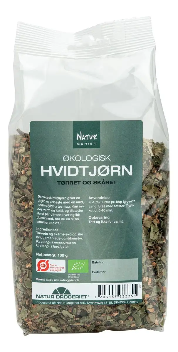 Natur-Drogeriet Hvidtjørnblade m. blomst Ø - 100 g.