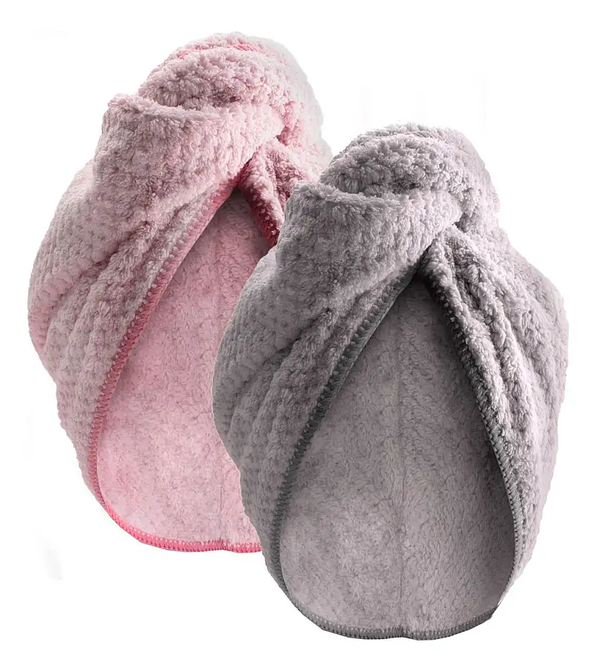 Parsa Beauty Microfiber Hårturban Grå & Rosa - 2 stk.