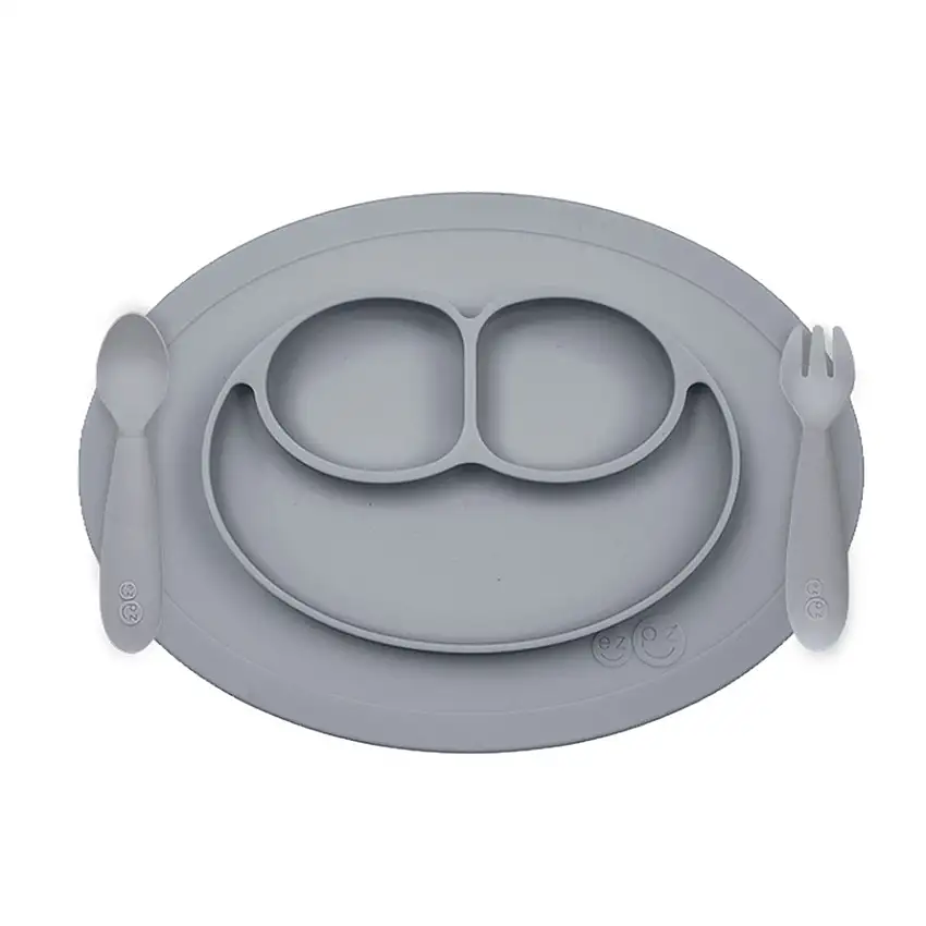 EZPZ Silikone Dækkeserviet Tallerken Bestiksæt Grå