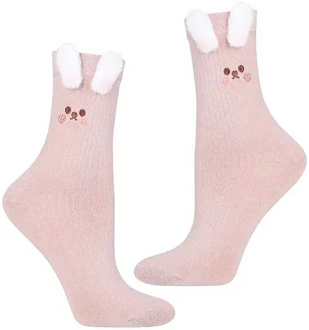 Dame lange bomuldsstrømper med kaninmotiv, beige 39336940