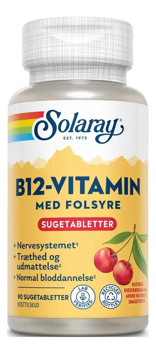 Solaray B12-vitamin m. folsyre - 90 sugetabl.