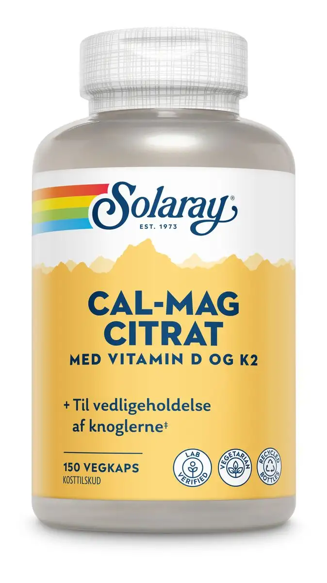 Solaray Cal-Mag Citrat med vitamin D og K2 - 150 kaps.