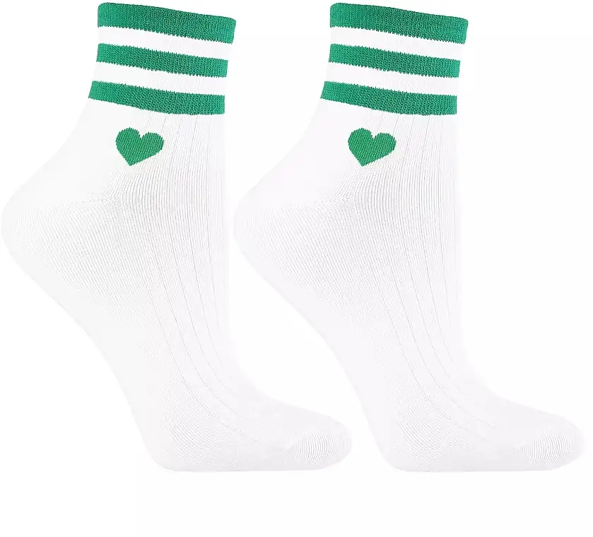 Kvinders bomuldsstrømper 3/4, CSL200-938, hvid-grøn 45848557